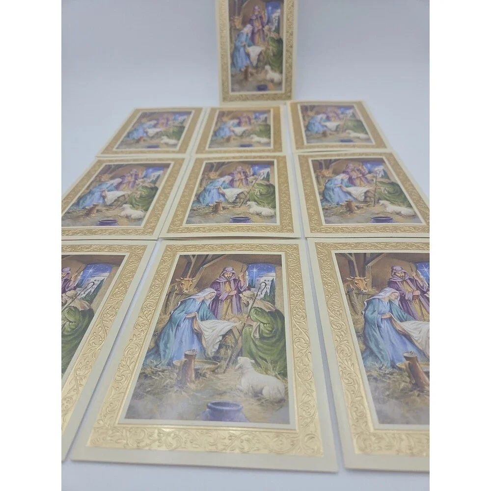 Greeting Merry Christmas Card Nativity Baby Jesus Gold Foil Kmart VTG Bethlehem